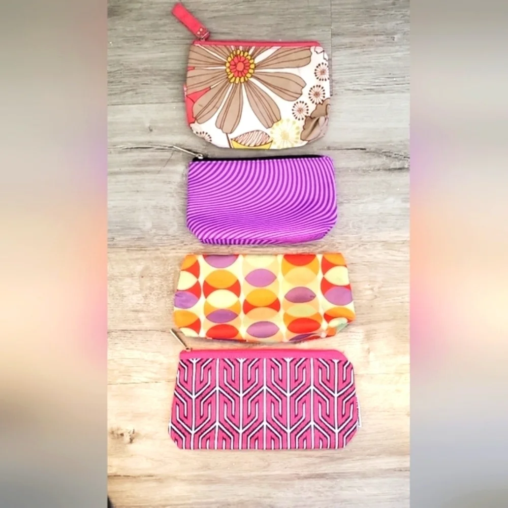 Clinique Lot Of 4 Colorful Floral & Geometric Print Makeup Cosmetic Travel Bags
